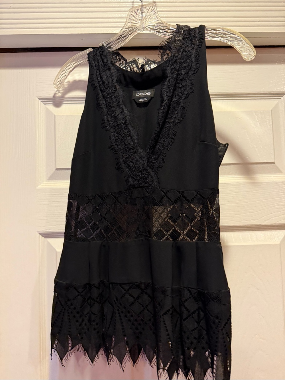 bebe Black Lace V-Neck Tiered Dress